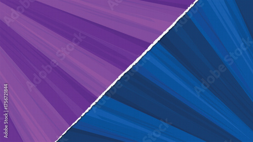 Split Purple and Blue Comic Halftone Background with Torn Paper Effect