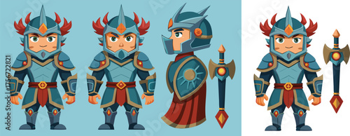 Brave cartoon knight character design ready for adventure in shining armor, perfect for mobile games and fantasy worlds bringing stories to life