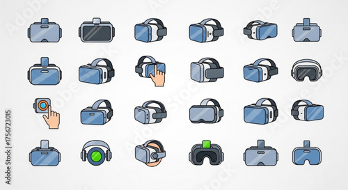 Collection of virtual reality headset icons, showcasing various designs and styles for immersive digital experiences
