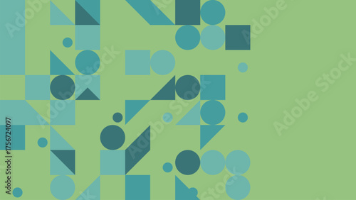 Abstract geometric pattern with green and blue shapes on white background