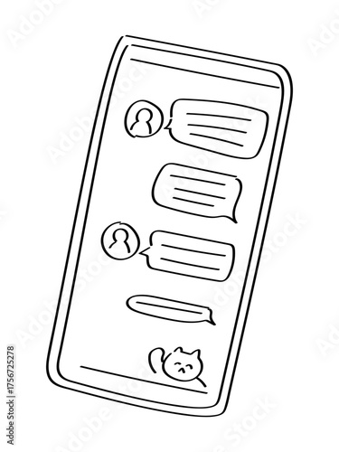 メッセージSNS画面風の手書きの線画イラスト