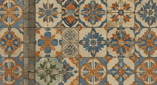 Brazilian Colonial Style Colorful Ceramic Tile Flooring Photorealistic Background