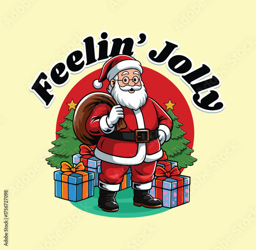 Cute Santa illustration with christmast gift box