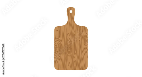 A rustic wooden cutting board with a handle hangs ready for kitchen tasks.