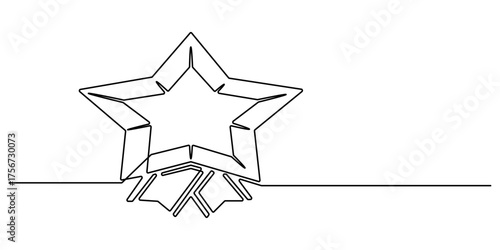 one continuous line art  award badge, award badge line drawing, medal with ribbon illustration, continuous line vector icon, continuous ribbon badge icon