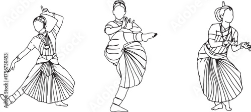 dance illustration, traditional art, cultural vector, performing artist, graceful posture, rhythmic motion, classical dance, ethnic costume, expressive movement, elegant style