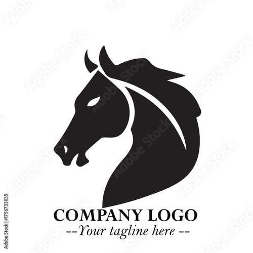 Elegant Head of Horse Logo in Black on White Background with Minimalist and Powerful Design