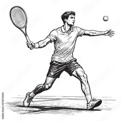 Tennis Player Hitting a Forehand Shot Action Scene Illustration Vector