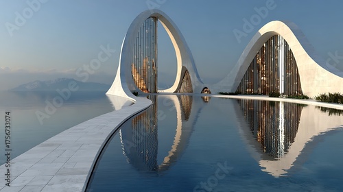 Unique architectural landmark with futuristic style high resolution image