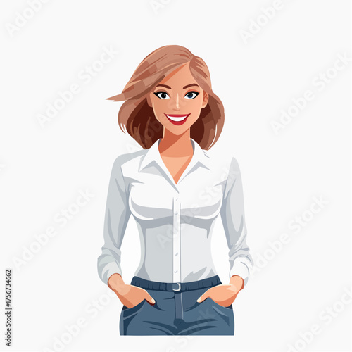 Confident professional woman with a warm smile, ready for business success in a modern world