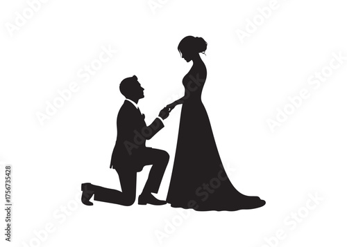 Vector art of silhouette of a groom proposing to a bride