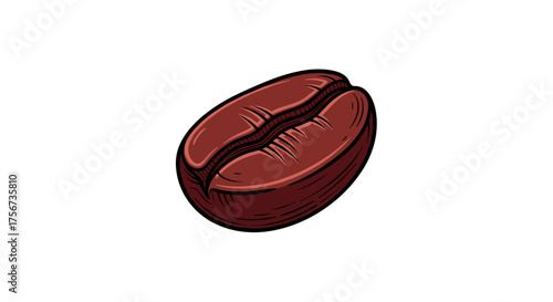 A detailed illustration of a single roasted coffee bean with a rich brown hue and visible texture marking its surface.