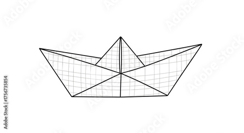 An artistic hand-drawn sketch of a simple origami paper boat ready for adventure.