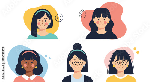 Diverse group of five women showcasing different hairstyles and expressions.