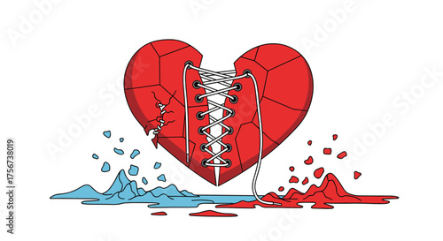 A broken heart stitched back together symbolizing healing after emotional pain.