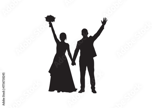 Vector art of silhouette of a newly married couple celebrating their wedding