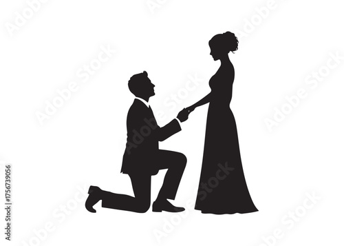 Vector art of silhouette of a man proposing to a woman in vector
