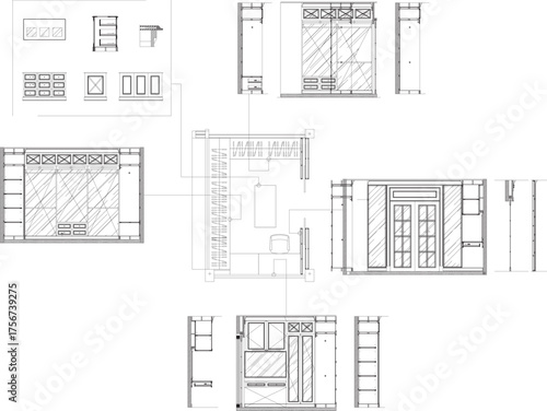 Luxury walk-in closet interior design with wardrobe, cabinet doors, and detailed wardrobe interior in classic elegant style