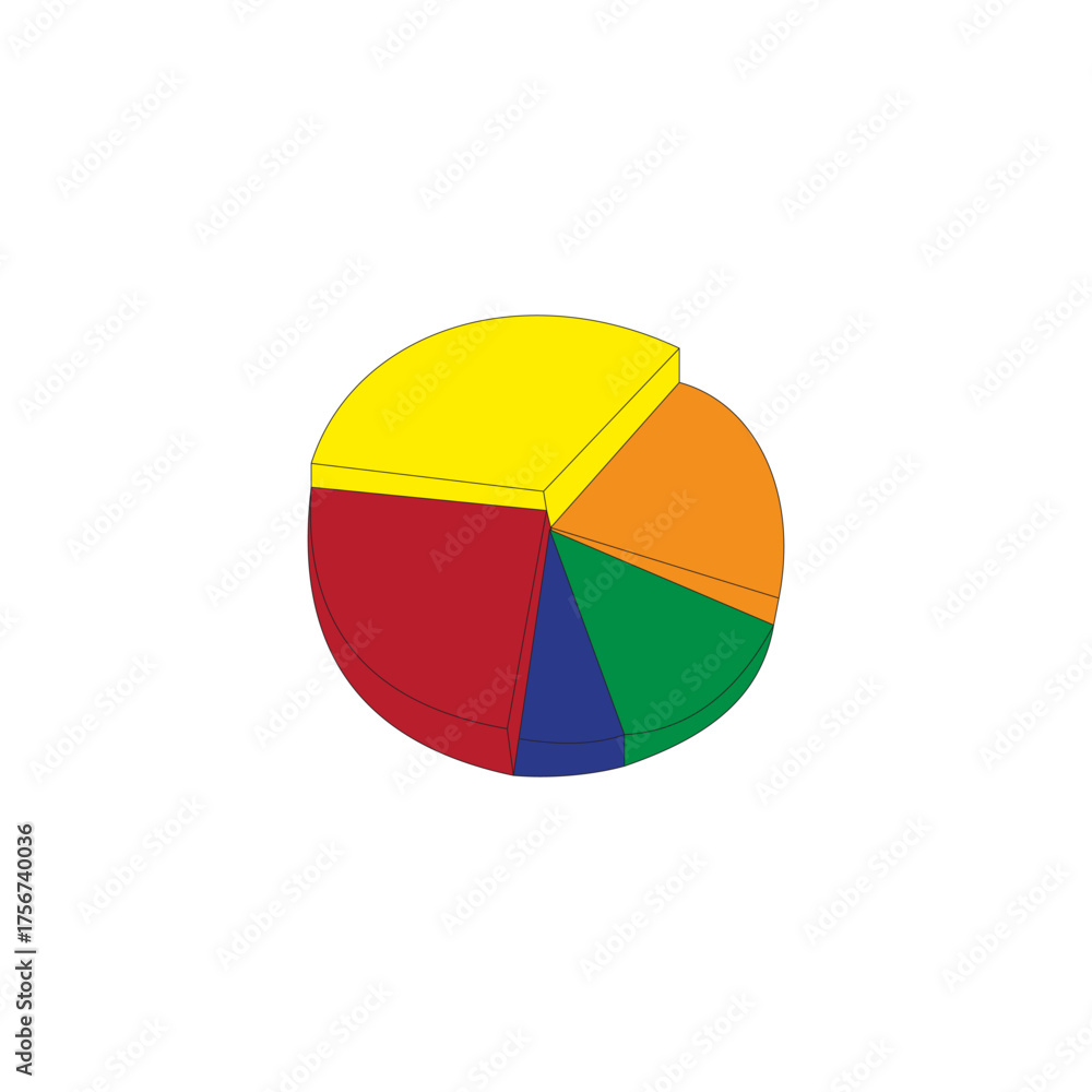 Fototapeta premium Pie chart color icon vector illustration on white background. Vector diagram elements for statistics, analysis, reports, and presentations.