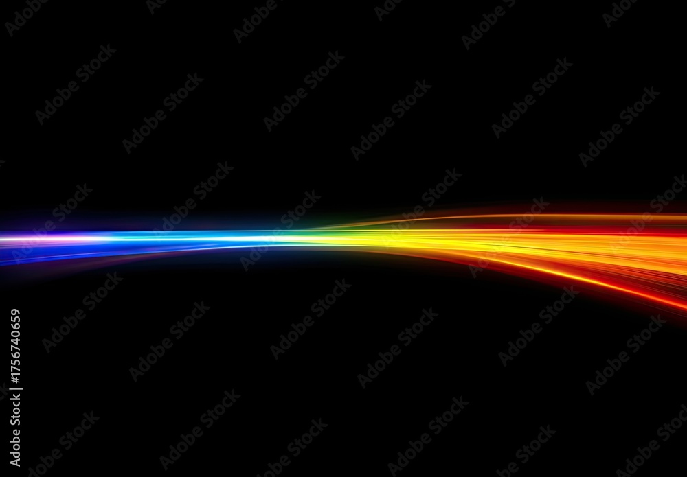 Obraz premium Rainbow hued light streaks across a dark, stark background