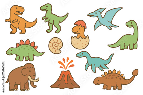 set of cartoon dinosaurs vector