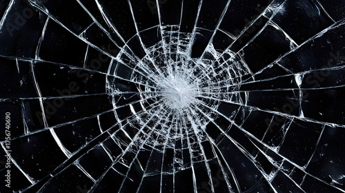 Cracked glass pattern on a black background. Broken screen mockup background illustration.