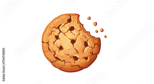 A delicious chocolate chip cookie has a bite taken out of it on a white background.