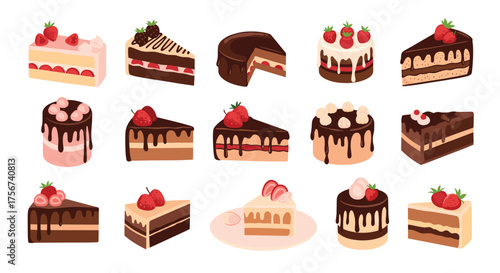 A delicious collection of sweet chocolate and fruit filled layered cakes.