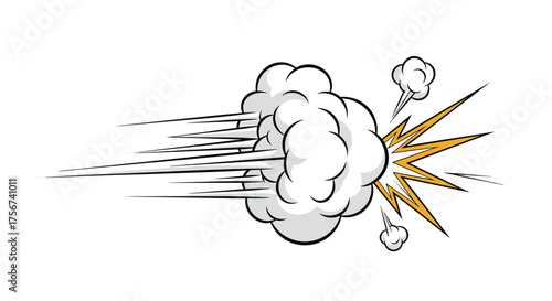 A fast moving explosion with smoke and speed lines.