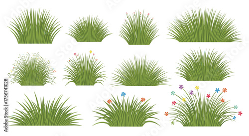 Collection of pixel art clumps of green grass.