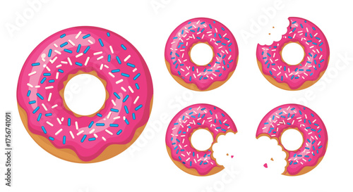 Sweet pink frosted donuts with colorful sprinkles a delicious treat.
