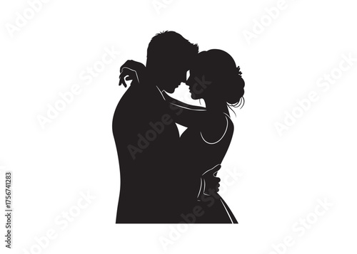 Vector art of silhouette of a loving couple embracing