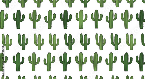 Trendy Seamless Pattern of Green Cactus Plants - Desert Nature, Succulents, Botanical Graphic, Minimalist Design