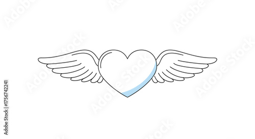 A beautiful white heart with light blue shading and outstretched wings.