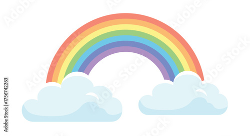 A beautiful rainbow arching over fluffy white clouds in the sky.