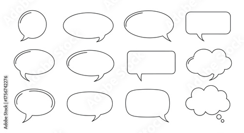 A collection of dashed line speech bubbles in various shapes.
