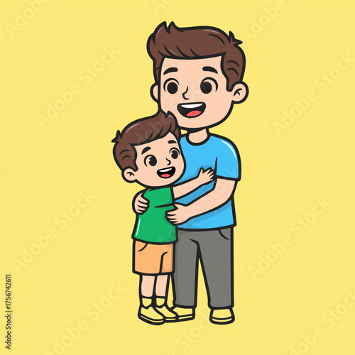 A touching illustration of a father lovingly hugging his son. This vector art expresses paternal love and connection, ideal for Father's Day