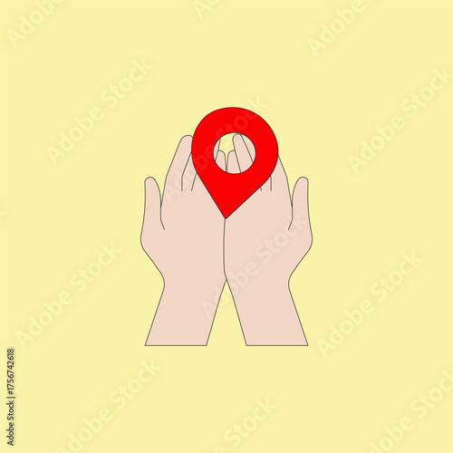 Hands holding map pinpoint icon vector illustration. GPS navigation and location concept