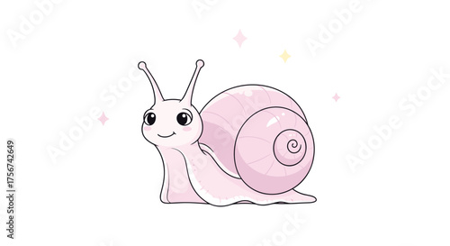 A cute pink snail with sparkling antennae looks happy.