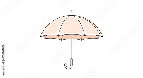 A light peach colored umbrella with a curved handle and open canopy.