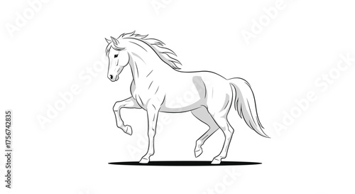 A majestic white horse rears up proudly in a graceful display of power and beauty.