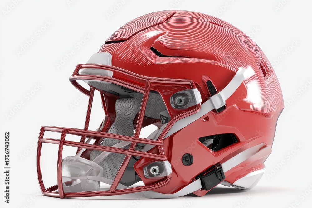 Fototapeta premium Bright red football helmet displayed against a clean background showcasing its sleek design and modern features for athletic protection and style in sports