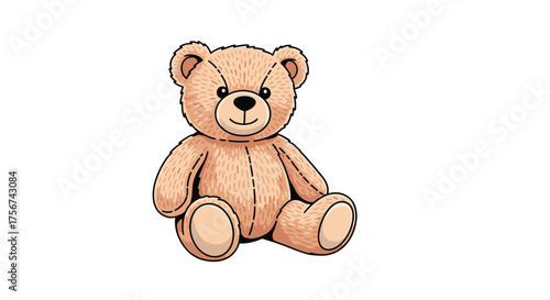 A cute fluffy brown teddy bear sits patiently on a white background.