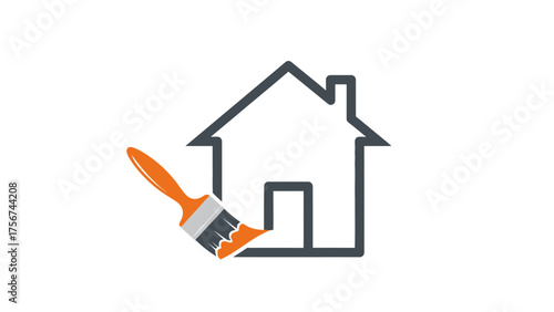 House Home Paint Brush Renovation Repair Service Logo Vector Icon.