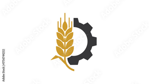 Wheat Grain Gear Industry Agriculture Technology Food Logo Vector.