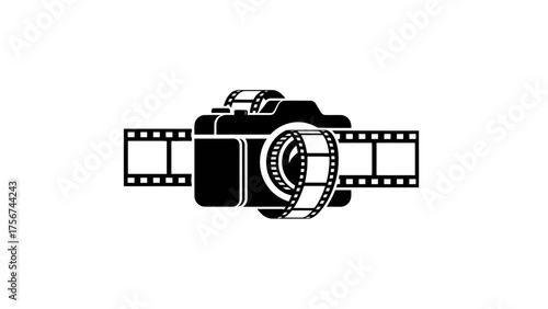 Camera Film Strip Roll Photography Video Media Logo Vector Icon.