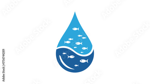 Water Drop Fish Ocean Sea Wildlife Nature Aqua Logo Vector.