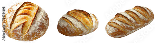 Artisan Breads with Crisp Crusts and Decorative Scoring Patterns on a Transparent Background