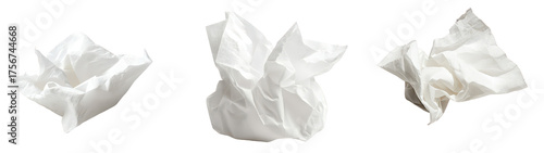Crumpled White Paper Tissue Balls on a Transparent Background