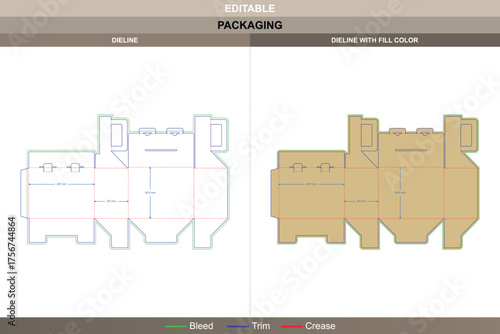 Tuck end box with security buckles dieline professional vector printing packaging structure detailed fold lines with precise die line preparation for high-end retail safety